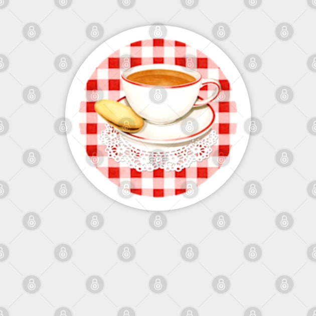 Red Gingham and Teacups Sticker by PatriciaSheaArt